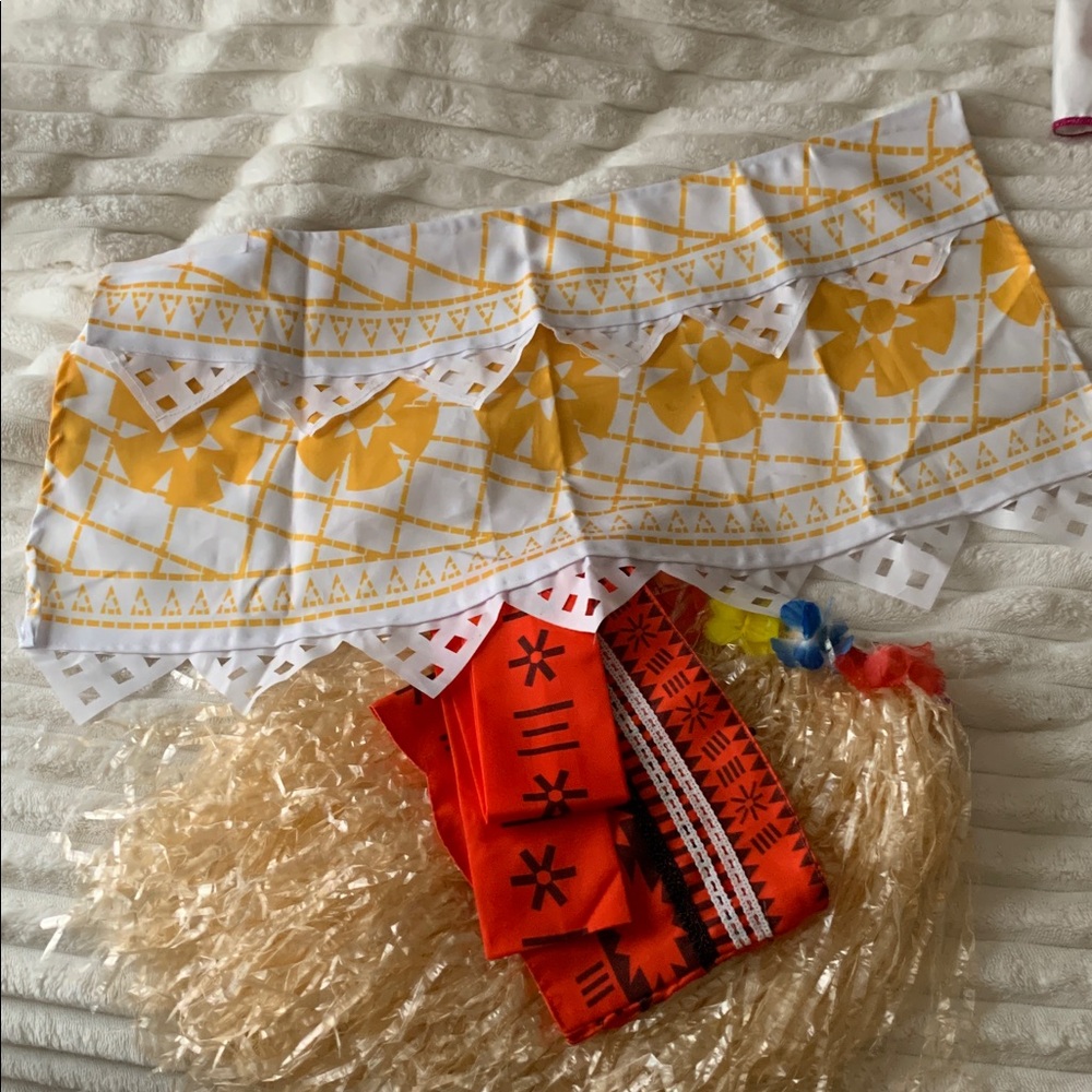 Moana Costine Kids Hawaiian Hula Skirt Set - Red and Cream